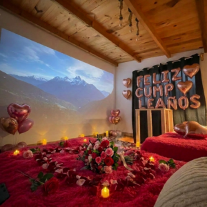 Decoración de cumpleaños romántico en Biciting Mineral del Chico